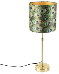 Asztali lámpa arany/bronz, bársony árnyékolóval, páva mintával, 25 cm - Parte