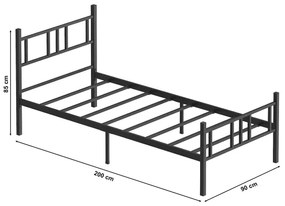 PIRON fém egyszemélyes ágy 90x200 cm fekete teherbírás 120 kg