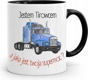 Teherautó Sofőrnek Tira Bögre Fekete Ajándék, fényképes nyomattal