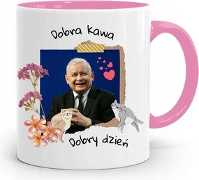 Rózsaszín Vicces Bögre Jaroslaw Kaczynski fényképes nyomattal