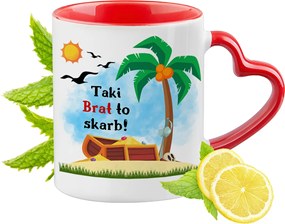 Testvérnek Piros Bögre Szív Alakú Füllel Ajándék Nyomtatott