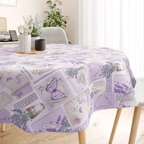 Goldea kör alakú pamut terítő - patchwork levandula és pillangó mintás Ø 100 cm