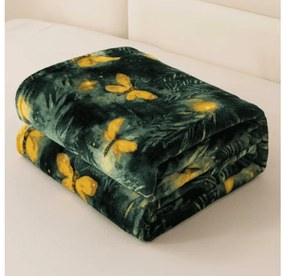 Mikroplüss pléd YELLOW BUTTERFLY, sötétzöld Méret: 160 x 200 cm