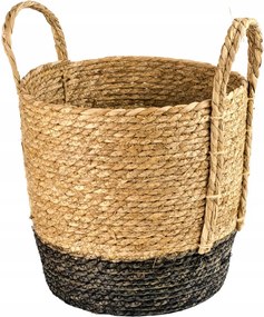 Fonott kosár fülekkel bézs-fekete M 30 cm Boho Tengeri Fű