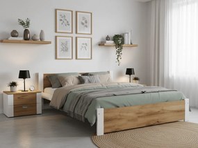 Ágy IKAROS 140 x 200 cm, artisan tölgy/fehér Matrac: Deluxe 10 cm matraccal, Ágyrács: Lamellás ágyráccsal