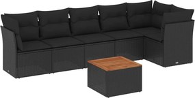 vidaXL 7 részes fekete polyrattan kerti ülőgarnitúra párnával