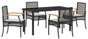 vidaXL Kert étkező szett 5 pcs Fekete polirattan