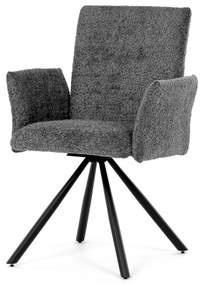 Scaun de sufragerie pivotant / Fotoliu de sufragerie, țesătură gri, picioare din metal negru, mecanism rotativ 90°/90° (stânga/dreapta) - funcție de resetare