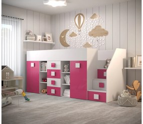 Kombinált gyerekágy 90 cm Toreno 3 (fehér + fényes fehér + fényes rózsaszín) (J). 1083324