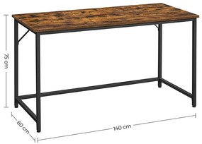 Íróasztal fém kerettel, kis irodai asztal, 140 cm, rusztikus barna
