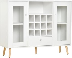 HOMCOM Konyhai Oldalszekrény Bufétél tárolására borászképességgel, fiókkal, nyitott polccal és 2 üvegesajtóval ellátva Modern Étkezőasztalhoz 100x33x8