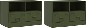 vidaXL 2 db olívazöld acél TV-szekrény 67 x 39 x 44 cm