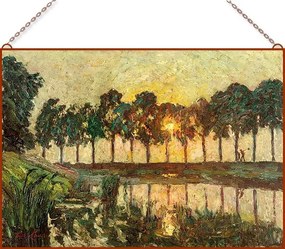 Emile Claus-Trees by a lake Sunset üvegkép, falikép