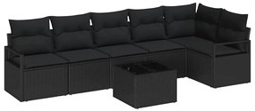 Kerti Kanapé Szett 7 pcs Fekete Poli rattan, porfestett acél
