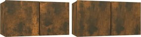 vidaXL 2 db füstös tölgy színű függő TV-szekrény 60 x 30 x 30 cm