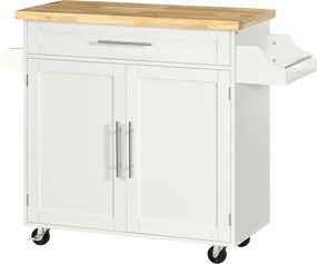 HOMCOM Konyhai Sziget Konyhai Kocsi Kerekeken Munkafelülettel, Tálalókocsi Fiókkal, Fűszerelvő és Törölközőtartóval, Konyhai Kocsi a Konyhához és Étke