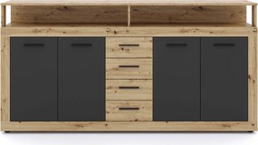 Komód 190 cm méretben, artisan tölgy/fekete színben BLAGO