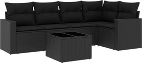 vidaXL 6 részes fekete polyrattan kerti ülőgarnitúra párnákkal