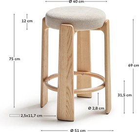 Bézs-világos natúr színű kőrisfa bárszék (ülésmagasság 75 cm) Granite – Kave Home