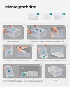 Cipődobozok, 12 darabos készlet, műanyag cipőrendező 44-es méretig, átlátszó-fehér