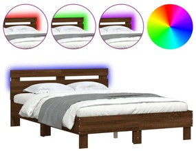barna tölgy színű ágykeret fejtámlával és LED-del 120x200 cm