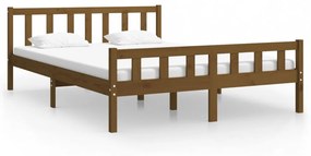 King Size mézbarna tömör fa ágykeret 150 x 200 cm