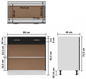 fekete szerelt fa fiókos alsószekrény 80 x 46 x 81,5 cm