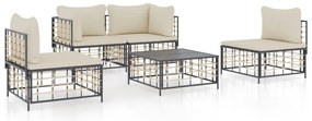 5 részes antracitszürke polyrattan kerti ülőgarnitúra párnákkal