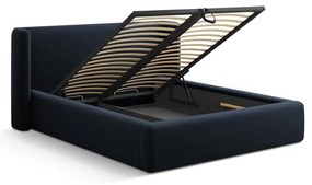 Sötétkék kárpitozott ágyneműtartós franciaágy ágyráccsal 200x200 cm Jason – Windsor &amp; Co Sofas