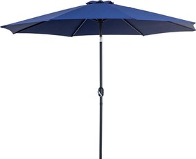 Outsunny Kerti Napernyő Ø295x250 cm Kézi Mechanizmussal és Dőlésszögállító Funkcióval, Lekarbonálható Fém Töltőzsinórral Terasz és Medence Számára Kék