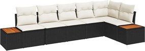 vidaXL Kerti Kanapé Szett párnával 6 pcs Fekete és Krém Polyrattan