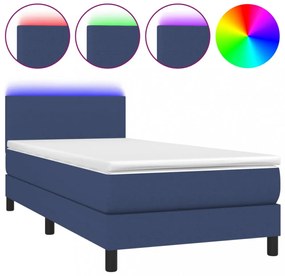 kék szövet rugós és LED-es ágy matraccal 90x200 cm