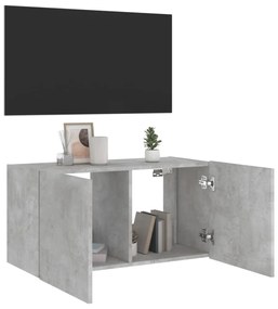 betonszürke falra szerelhető TV-szekrény LED-del 80x35x41 cm