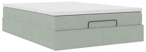 Ottomán ágykeret matraccal világosszürke 140x190 cm bársony