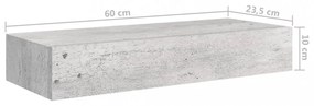 betonszürke MDF falra szerelhető fiókos polc 60 x 23,5 x 10 cm