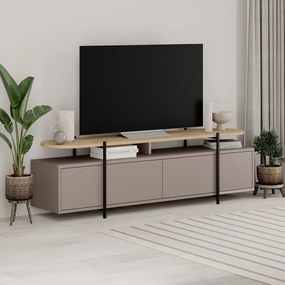Szürke-bézs TV-állvány tölgyfa dekorral 160x48 cm Hinoa – Marckeric