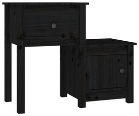 2 darab fekete tömör fenyőfa éjjeliszekrény 79,5 x 38 x 65,5 cm