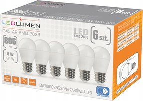 6 db-os Led izzó szett E27 8W=60W 806lm 160° Nem Pislog Prémium Meleg 3000K