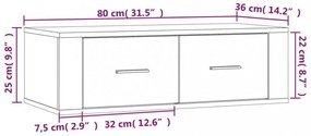szürke sonoma színű szerelt fa függő TV-szekrény 80x36x25 cm