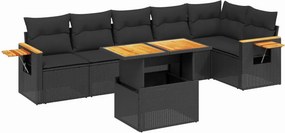 vidaXL 7 részes fekete polyrattan kerti ülőgarnitúra párnával