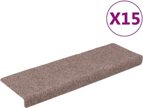 vidaXL 15 db öntapadós lépcsőszőnyeg, világosbarna, téglalap alakú széllel, 65 x 21 x 4 cm