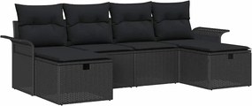 vidaXL Kerti Kanapé Szett párnával tárolóval 6 pcs Fekete polirattan