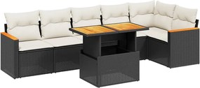 vidaXL 7 részes fekete polyrattan kerti ülőgarnitúra párnával