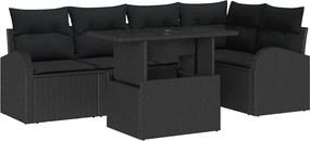 vidaXL Kerti Kanapé Szett párnával 6 pcs Fekete polirattan