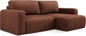 Terrakotta színű kordbársony kinyitható-tárolóhelyes sarokkanapé (jobb oldali-heverő résszel) Kona – Makamii