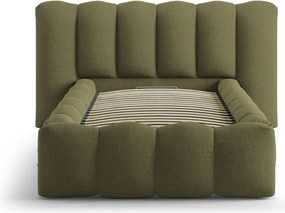 Khaki kárpitozott ágyneműtartós egyszemélyes ágy ágyráccsal 90x200 cm Lupine – Micadoni