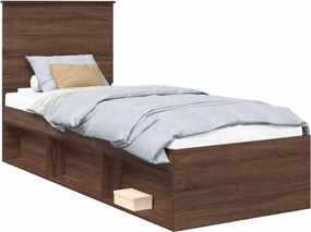 vidaXL Ágykeret fejtámlával Barna Tölgy 75 x 190 cm Tömör fenyőfa