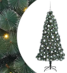 Műfenyő világítással és gömb készlettel Zöld 180 cm PET