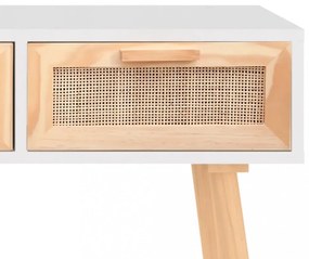 fehér tömör fenyő és természetes rattan tálaló 105x30x75 cm