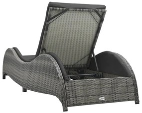 Antracitszürke polyrattan napozóágy párnával